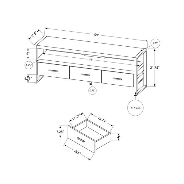 Monarch TV Stand with 3 Drawers, Taupe Reclaimen Wood look - 60-in