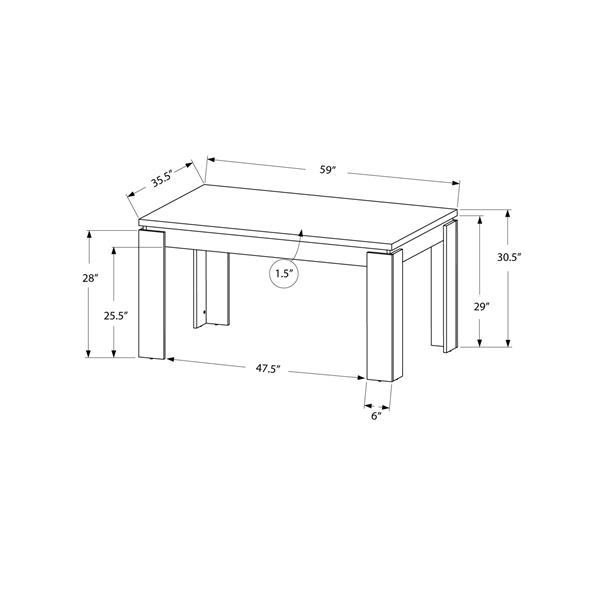 Table de salle à manger Monarch simili bois taupe 36 po x 60 po