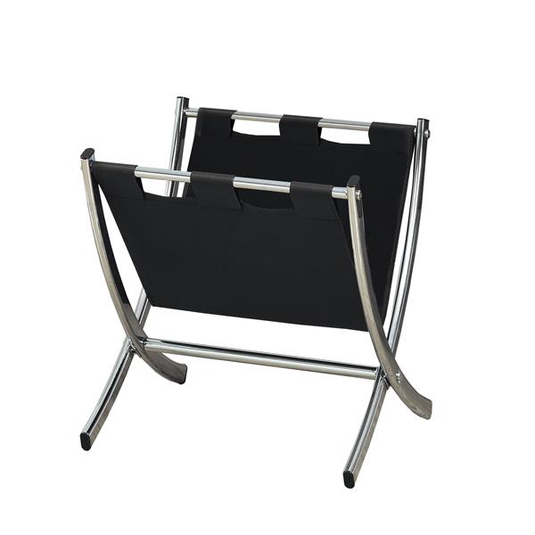 Monarch Magazine Rack - Black Leather-Look/Chrome Metal - 15-in