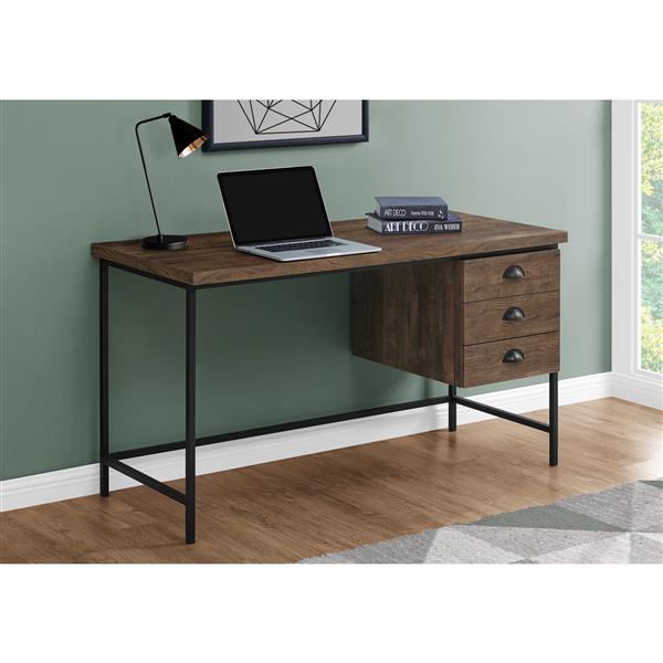 Bureau d'ordinateur Monarch, imitation bois brun et métal noir, 55 po