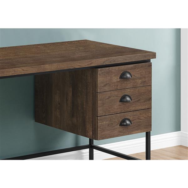 Bureau d'ordinateur Monarch, imitation bois brun et métal noir, 55 po