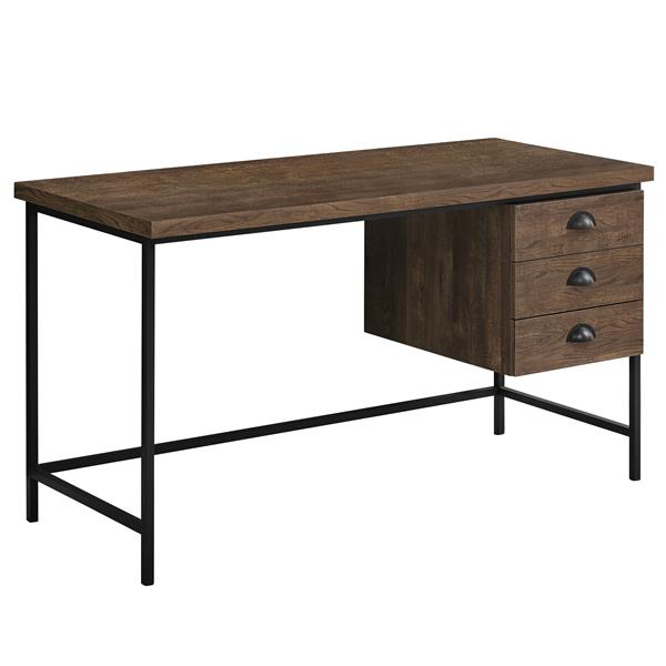 Bureau d'ordinateur Monarch, imitation bois brun et métal noir, 55 po