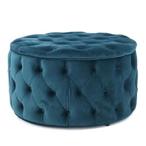 Ottomane ronde en velours Cassie de Best Selling Home Decor, bleu-gris