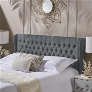 Tête de lit en tissu capitonné Johnston de Best Selling Home Decor, très grand lit, gris