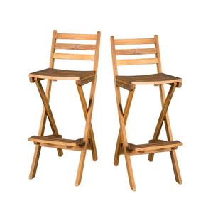 Tabouret en bois pliant intérieur/extérieur Indira de Best Selling Home Decor, bois naturel, ens. de 2