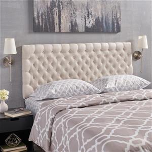Tête de lit en tissu capitonné Rutherford de Best Selling Home Decor, très grand lit, blanc