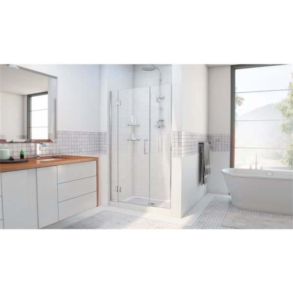 Unidoor-X 57-57 1/2 x 72 Frameless Hinged 10mm Pivot Shower Door in Chrome