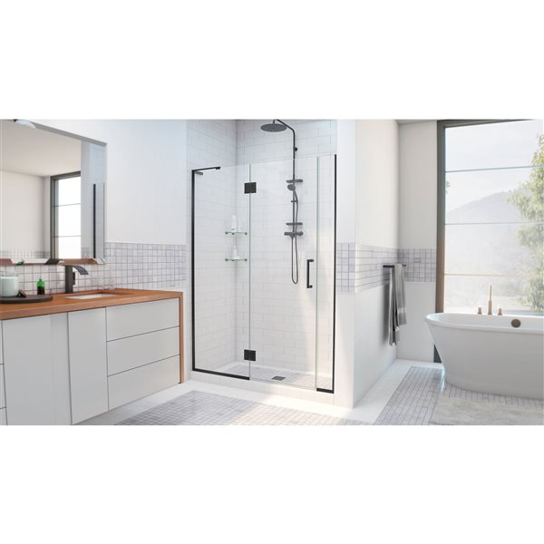 Unidoor-X 40-40 1/2 x 72 Frameless Hinged 10mm Pivot Shower Door in Satin Black