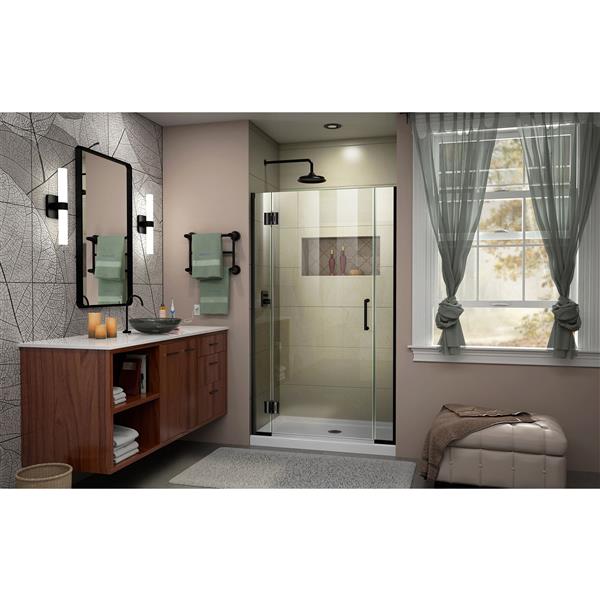 Unidoor-X 40-40 1/2 x 72 Frameless Hinged 10mm Pivot Shower Door in Satin Black