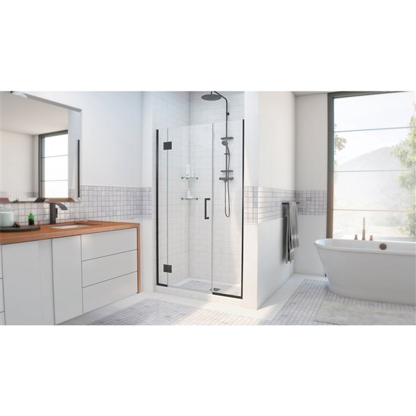 Unidoor-X 59-59 1/2 x 72 Frameless Hinged Pivot Shower Door in Satin Black - 3 glass panels, 10mm