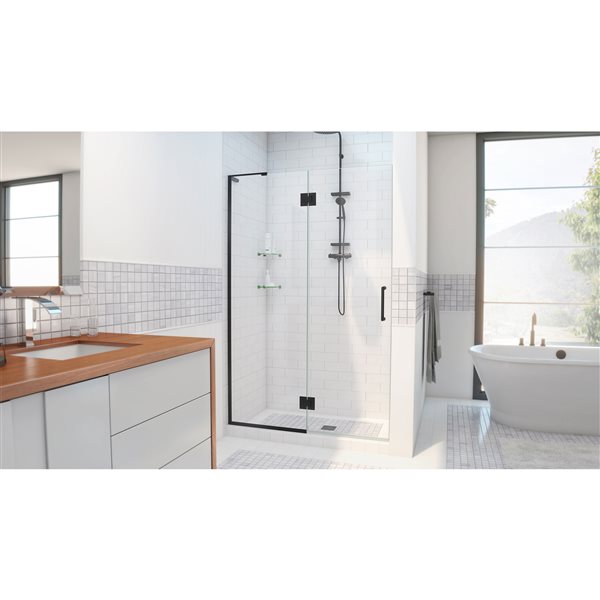 Unidoor-X 36 x 72 Frameless Hinged 10mm Pivot Shower Door in Satin Black