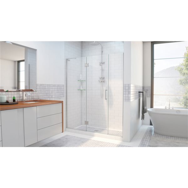 Unidoor-X 45-45 1/2 x 72 Frameless Hinged 10mm Pivot Shower Door in Brushed Nickel