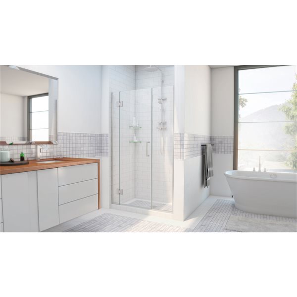 Unidoor-X 57-57 1/2 x 72 Frameless Hinged 10mm Pivot Shower Door in Brushed Nickel