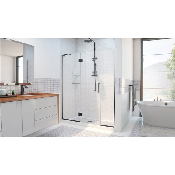 Unidoor-X 46 1/2-47 x 72 Frameless Hinged 10mm Pivot Shower Door in Satin Black