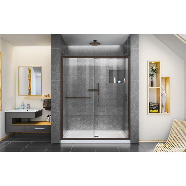 Base et porte de douche Infinity-Z de DreamLine, 36 po x 60 po, bronze huilé