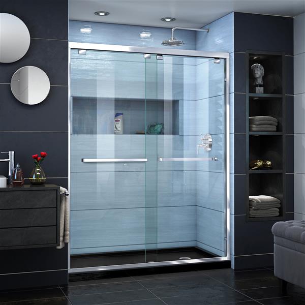 DreamLine Encore Alcove Shower Kit - 30-in - Right Drain Base - Chrome