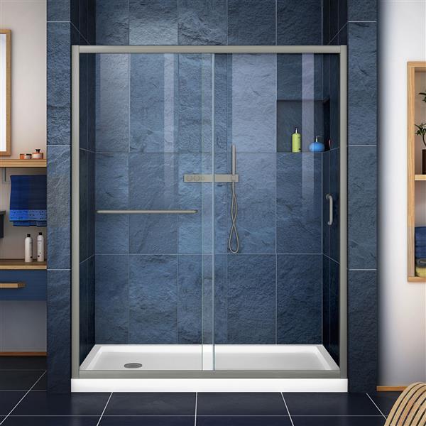 DreamLine Infinity-Z Alcove Shower Kit - 34-in x 60-in - Left Drain - Nickel