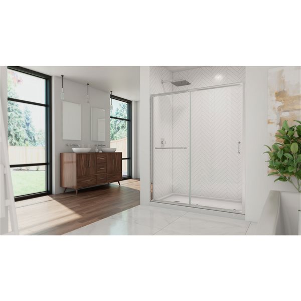 Infinity-Z Shower Kit 36 x 60 x 74 3/4 Clear 6mm Sliding Shower Door in Chrome and Left Drain White Base