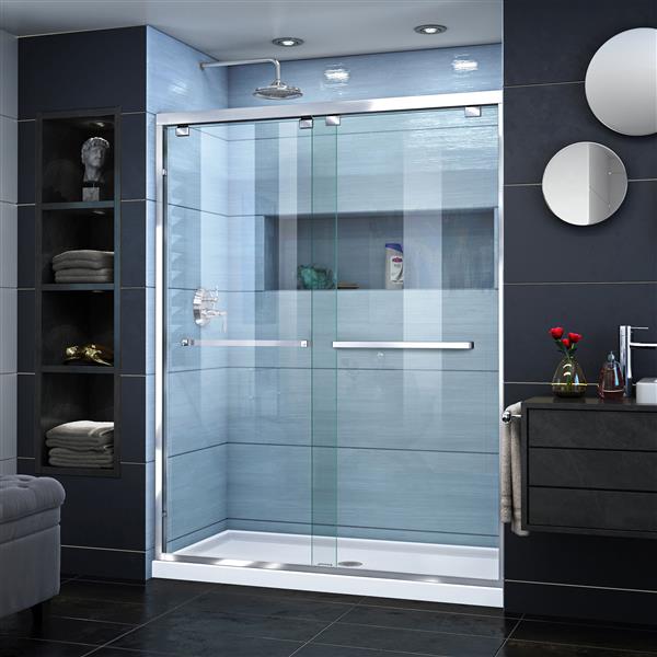 DreamLine Alcove Shower Kit - 32-in x 54-in- Glass Door - Chrome