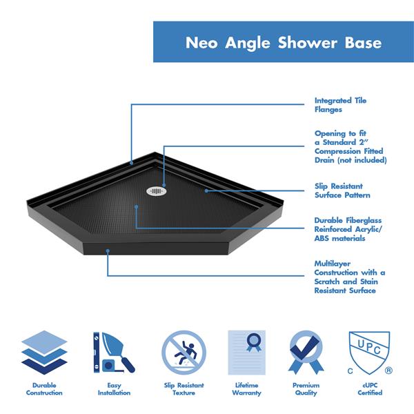 Base de douche néo-angulaire SlimLine de DreamLine 38 po x 38 po noir