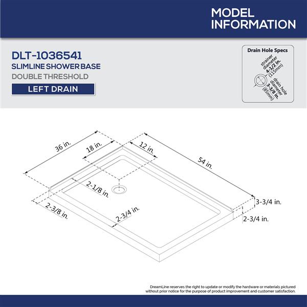 DreamLine SlimLine 36-in x 54-in White Rectangle Corner Shower Base