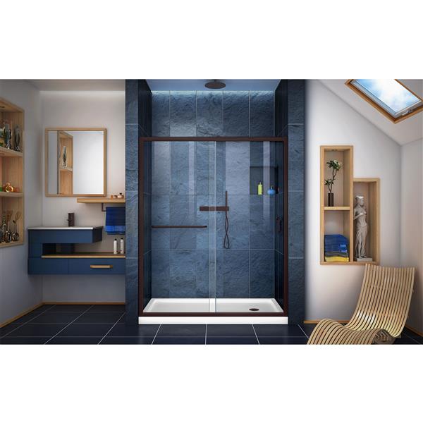 Ensemble de douche Infinity-Z de DreamLine, avec cadre, 30 po x 60 po, bronze