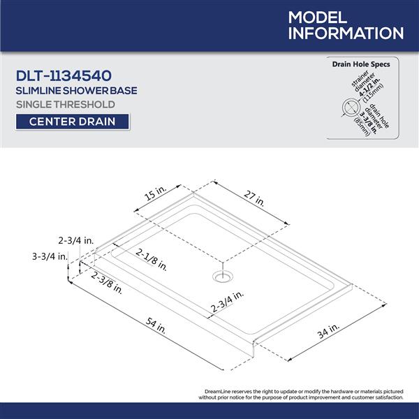 DreamLine SlimLine 34-in x 54-in White Acrylic Alcove Shower Base