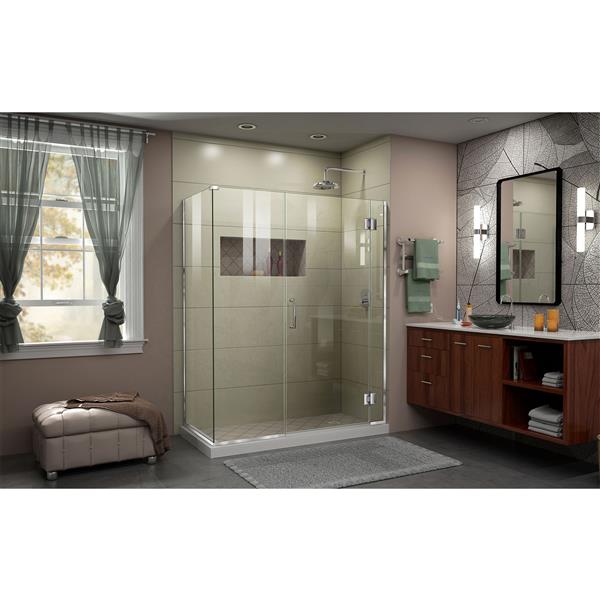 DreamLine Unidoor-X Shower Enclosure - 3 Glass Panels - 60-in x 30.38-in x 72-in - Chrome