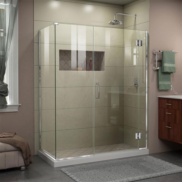 DreamLine Unidoor-X Shower Enclosure - 3 Glass Panels - 60-in x 30.38-in x 72-in - Chrome