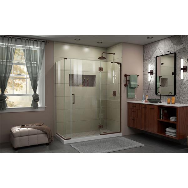 DreamLine Unidoor-X Glass Shower Enclosure - 4-Panel - 60-in x 30.38-in x 72-in - Oil Rubbed Bronze