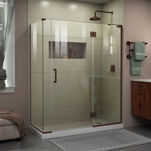 DreamLine Unidoor-X Glass Shower Enclosure - 4-Panel - 60-in x 30.38-in x 72-in - Oil Rubbed Bronze