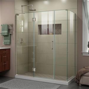 Cabine de douche en verre Unidoor-X DreamLine, 4 panneaux, 64 po x 34,38 po x 72 po, nickel brossé