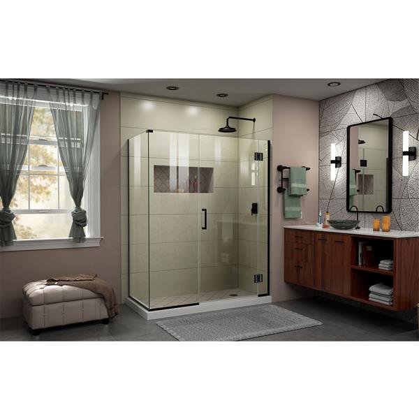 Cabine de douche en verre Unidoor-X DreamLine, 3 panneaux, 48 po x 34,38 po x 72 po, noir satiné