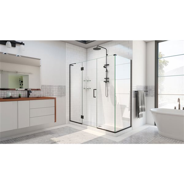 Unidoor-X 58 1/2 x 34 3/8 x 72 Frameless Hinged 10mm Pivot Shower Enclosure in Satin Black