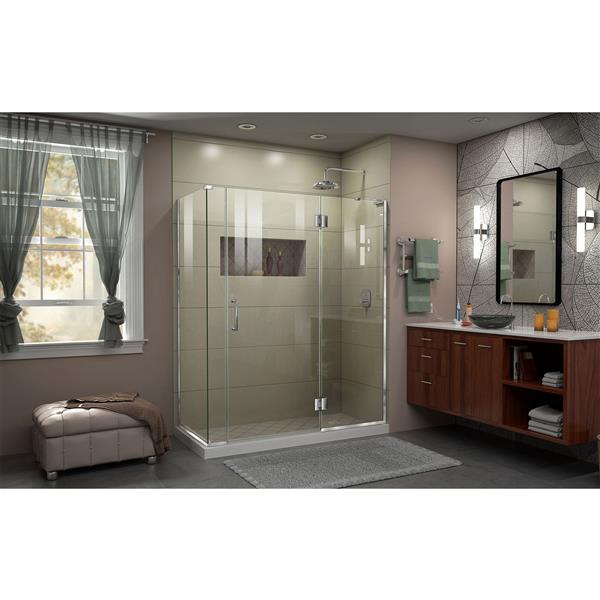 DreamLine Unidoor-X Glass Shower Enclosure - 4-Panel - 59-in x 34.38-in x 72-in - Chrome