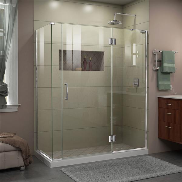 DreamLine Unidoor-X Glass Shower Enclosure - 4-Panel - 59-in x 34.38-in x 72-in - Chrome