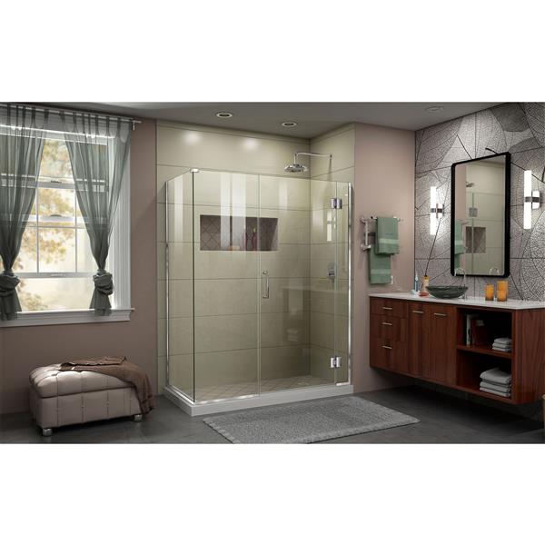 Cabine de douche en verre Unidoor-X DreamLine, 3 panneaux, 45 po x 30,38 po x 72 po, chrome