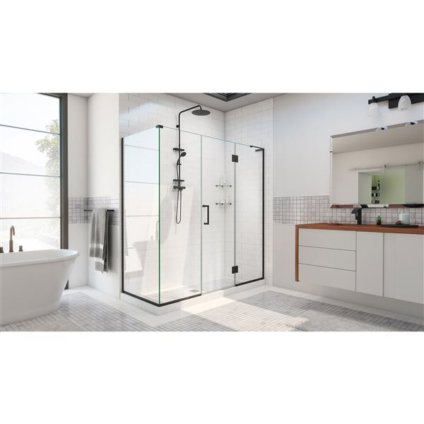 Unidoor-X 70 1/2  x 34 3/8 x 72 Frameless Shower Enclosure in Satin Black - 4 glass panels, 10mm