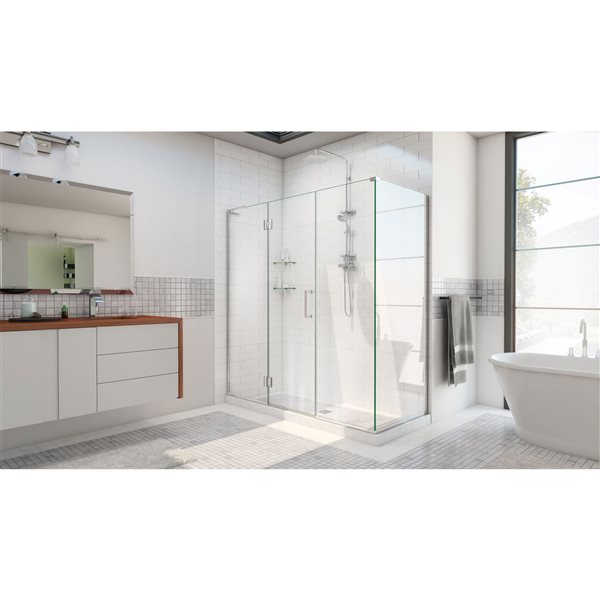 Unidoor-X 58 x 30 3/8 x 72 Frameless Hinged 10mm Pivot Shower Enclosure in Chrome