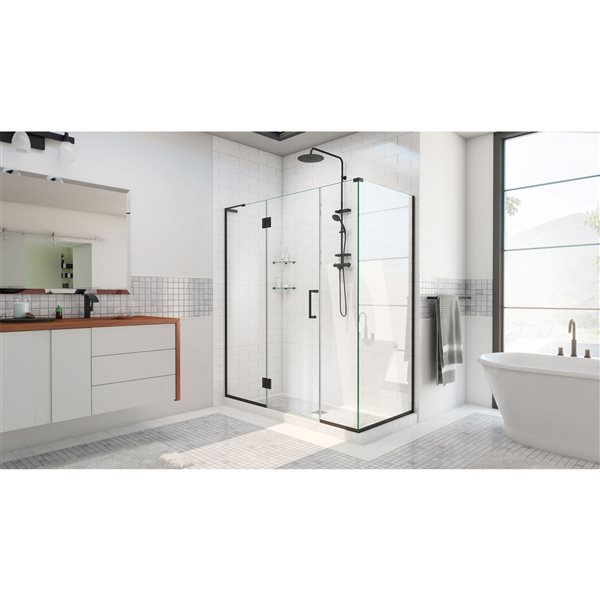 Unidoor-X 46 x 34 3/8 x 72 Frameless Hinged 10mm Pivot Shower Enclosure in Satin Black
