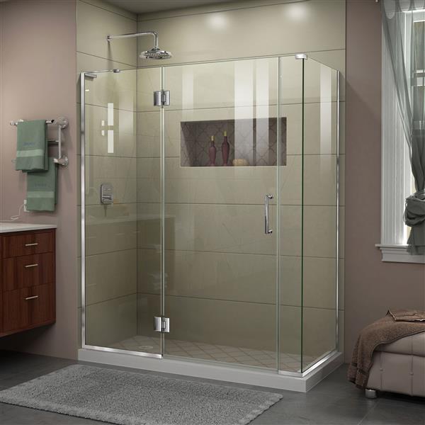 DreamLine Unidoor-X Shower Enclosure - 4 Glass Panels - 58-in x 72-in - Chrome