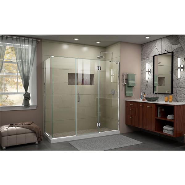 DreamLine Unidoor-X Shower Enclosure - 4 Glass Panels - 70-in x 30.38-in x 72-in - Chrome