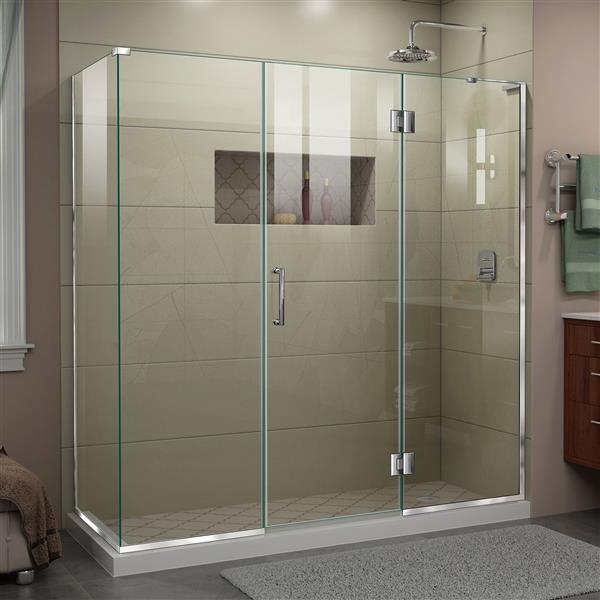 DreamLine Unidoor-X Shower Enclosure - 4 Glass Panels - 70-in x 30.38-in x 72-in - Chrome