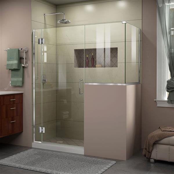 DreamLine Unidoor-X Glass Shower Enclosure - 4-Panel - 59-in x 36.38-in x 72-in - Chrome