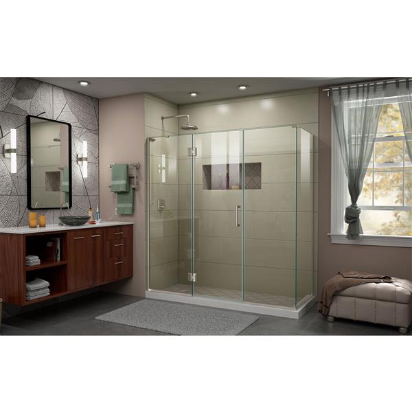 DreamLine Unidoor-X Glass Shower Enclosure - 4-Panel - 69.5-in x 34.38-in x 72-in - Brushed Nickel