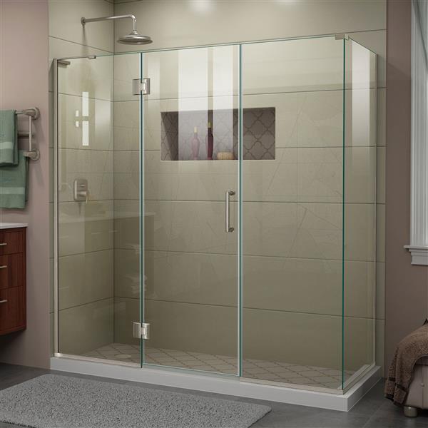 DreamLine Unidoor-X Glass Shower Enclosure - 4-Panel - 69.5-in x 34.38-in x 72-in - Brushed Nickel