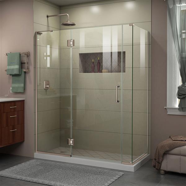 DreamLine Unidoor-X Glass Shower Enclosure - 4-Panel - 59-in x 30.38-in x 72-in - Brushed Nickel