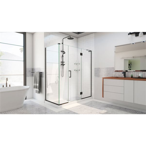 Unidoor-X 64 1/2  x 34 3/8 x 72 Frameless Shower Enclosure in Satin Black - 4 glass panels, 10mm