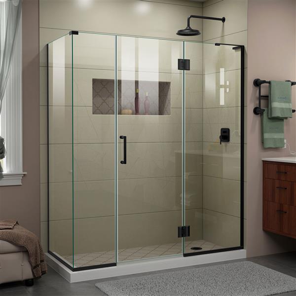 DreamLine Unidoor-X Shower Enclosure - 4 Glass Panels - 64.5-in x 72-in - Satin Black