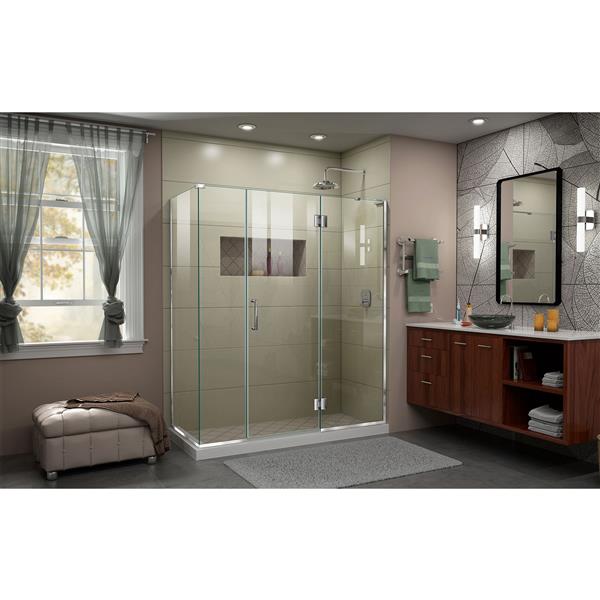 DreamLine Unidoor-X Glass Shower Enclosure - 4-Panel - 64.5-in x 30.38-in x 72-in - Chrome